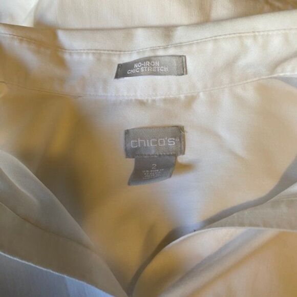 Chico's White No Iron Stretch button down black on sleeves and collar, size 2 - Picture 5 of 5